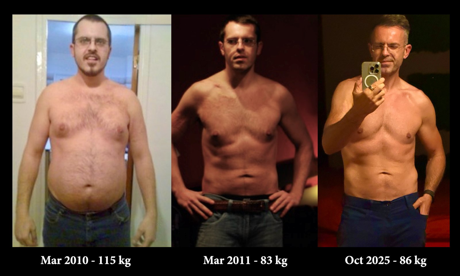 Valentin Bunea: martie 2010 – 115 kg, martie 2011 – 83 kg, octombrie 2025 – 86 kg